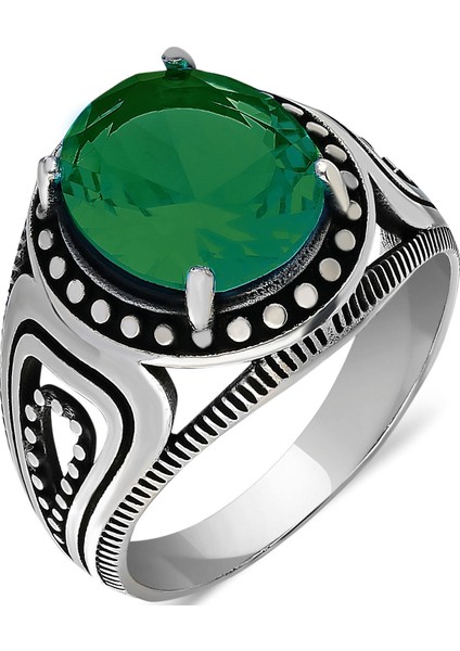 925 Ayar Gümüş Yeşil Zirkon Taşlı Erkek Yüzük fiyatları
