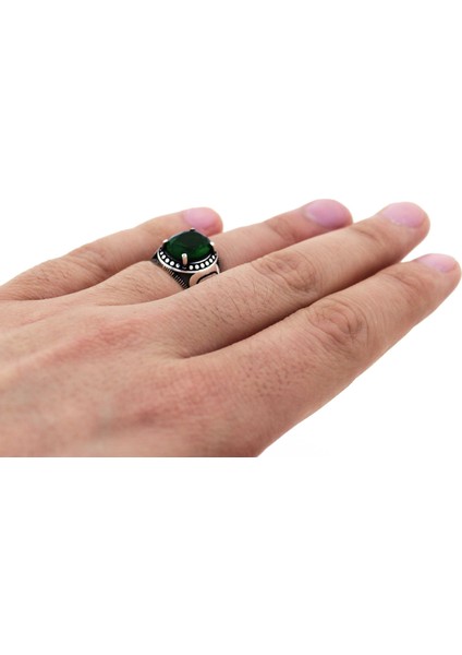 925 Ayar Gümüş Yeşil Zirkon Taşlı Erkek Yüzük modelleri