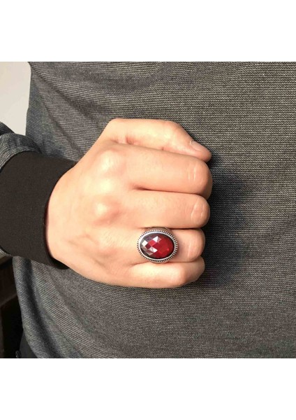 925 Ayar Gümüş Kırmızı Zirkon Taşlı Erkek Yüzük modelleri