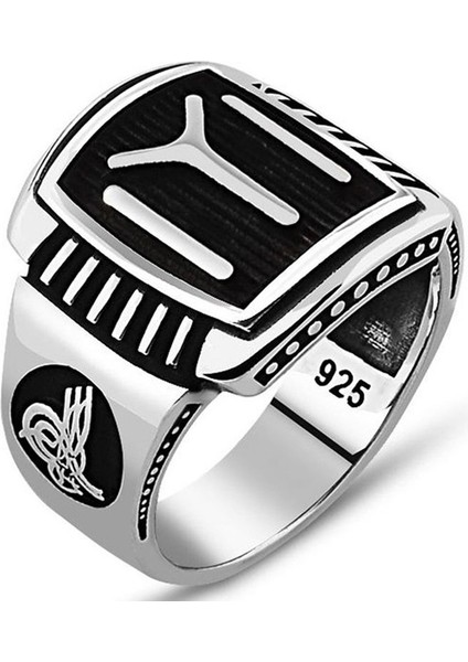 Tuğra Işlemeli Kayı Boyu Tasarım 925 Ayar Gümüş Erkek Yüzük