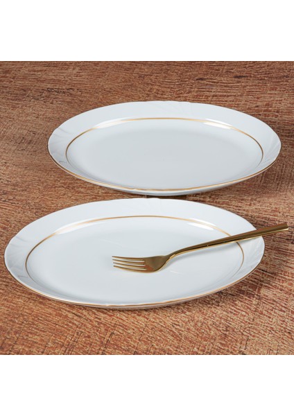 Güral Soprano 2 Adet 35 cm Kayık Tabak - Gold