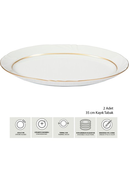 Güral Soprano 2 Adet 35 cm Kayık Tabak - Gold modelleri