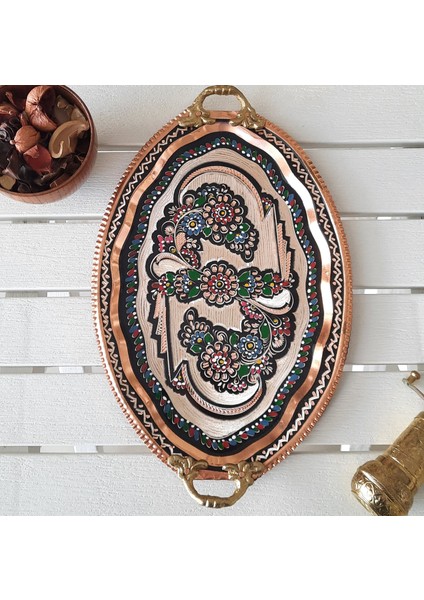 Bakır Tepsi, El Işlemesi Bakır Servis/sunum Tepsisi