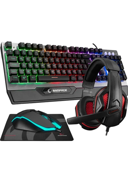 Km-26 Steely 4'lü Gaming Combo Profesyonel Oyuncu Seti Rainbow Aydınlatmalı Q Klavye + Kulaklık + Mouse + Mousepad