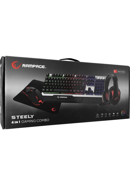 Km-26 Steely 4'lü Gaming Combo Profesyonel Oyuncu Seti Rainbow Aydınlatmalı Q Klavye + Kulaklık + Mouse + Mousepad