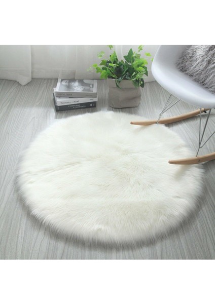 Puffy Yumoş Beyaz Peluş Akrilik Yuvarlak Halı Şık Tasarım ve Dekoratif Özellik