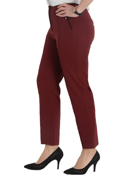 Fierte Kadın Büyük Beden Pantolon NVR2152 Kumaş Normal Elastik Bel Dar Paça Bilek Boy Fermuar Kapama Düğmeli Spor Dikiş Fermuarlı Cep Beyaz Lacivert Siyah Pudra Haki Bordo Saks Mavi fiyatları