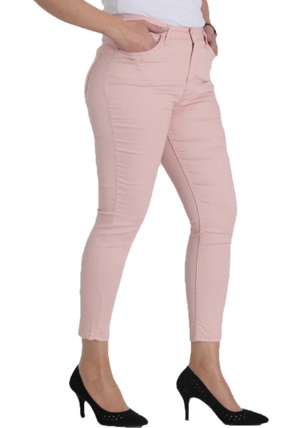 Fierte Kadın Büyük Beden Pantolon NVR4037 Kanvas Normal Bel Dar Paça Fermuar Kapama Düğmeli Pamuk 5 Cep Esnek Lacivert Siyah Kahverengi Beyaz Haki Saks Mavi Bordo Taş Pudra Mor