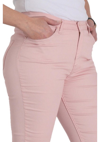 Fierte Kadın Büyük Beden Pantolon NVR4037 Kanvas Normal Bel Dar Paça Fermuar Kapama Düğmeli Pamuk 5 Cep Esnek Lacivert Siyah Kahverengi Beyaz Haki Saks Mavi Bordo Taş Pudra Mor modelleri