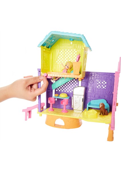ve Eğlence Dolu 2 Katlı Evi Mutfak Kaydırak 75 cm Polly Bebek Köpek Figürü Koltuk Sandalye Turta Aksesuarları Dahil GMF81