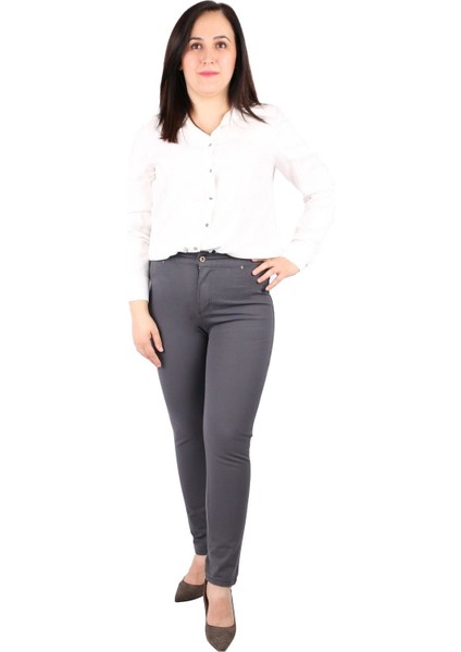 Fierte Kadın Büyük Beden Pantolon RG1369P Kanvas Yüksek Bel Dar Paça Pamuk Kiremit Bordo Haki Siyah Yeşil Lacivert Antrasit Vizon Beyaz Ekru Gri Kahverengi Saks Mavi Bej Fuşya