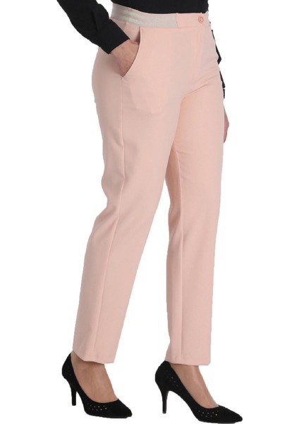 Fierte Kadın Büyük Beden Pantolon NVR2151 Kumaş Normal Elastik Bel Dar Paça Bilek Boy Fermuar Kapama Düğmeli Spor Cep Vizon Beyaz Somon Pudra Bej Haki Bordo fiyatları