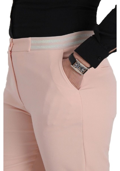 Fierte Kadın Büyük Beden Pantolon NVR2151 Kumaş Normal Elastik Bel Dar Paça Bilek Boy Fermuar Kapama Düğmeli Spor Cep Vizon Beyaz Somon Pudra Bej Haki Bordo indirimleri