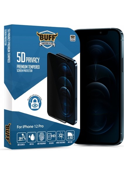 Buff iPhone 12 Pro 5d Privacy Ekran Koruyucu