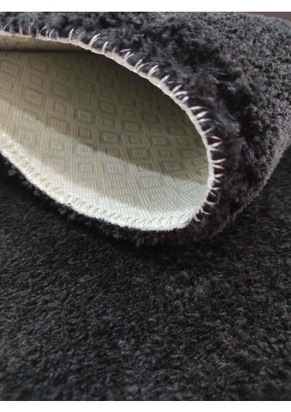Elips Yumuşak Kaymaz Taban Siyah Peluş Halı Yolluk modelleri