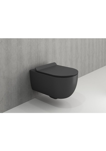 Bocchi V-Tondo 1416-020-0128 Rimless Asma Klozet Seti, Mat Antrasit (Klozet Kapağı Dahildir)