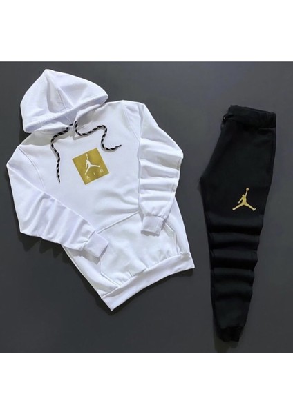 Kapüşonlu Çıkmayan Göğüs Baskılı Içi Komple Pamuk 4 Iplik Outdoor Erkek Eşofman Takımı