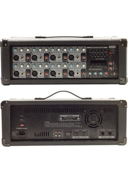 Grammar Sound SB-8200 2 x 250 Watt 8 Mikrofon Girişli Usbli Stereo Küp Anfi