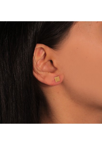 Adil Idil Kuyumculuk 14 Ayar Kare Kesim Plaka Küpe