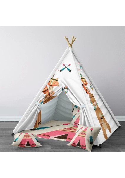 Dijital Baskılı Kızıldereli Çocuk Bebek Odası Oyun Çadırı Model: 054