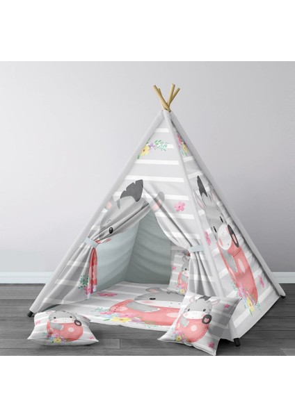 Dijital Baskılı Kızıldereli Çocuk Bebek Odası Oyun Çadırı Model: 196