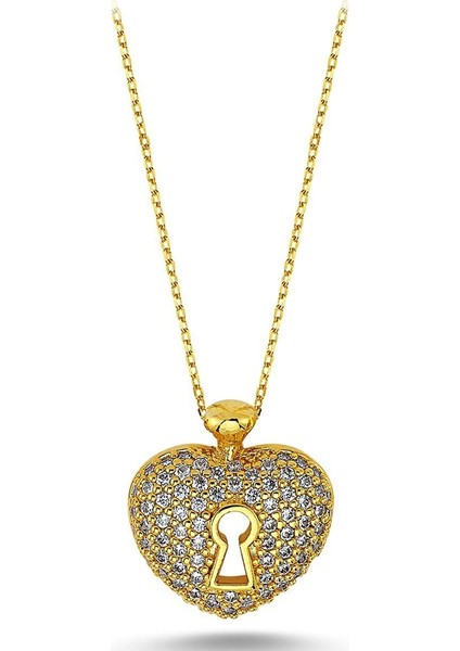 Anahtar Model Zirkon Taşlı Kalp Kolye
