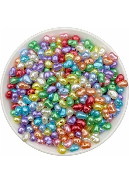 50GR Karışık Renkli Formsuz Şekilsiz Plastik Lüks Barok Inci Boncuk, Yamuk Inci (~250 Adet)