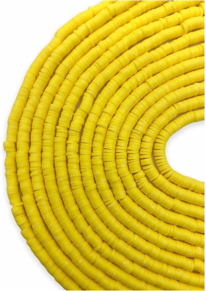 4mm Sarı Renk Polimer Kil Fimo Boncuk DIZISI,40CM Hamur Boncuk Fimo Dizi