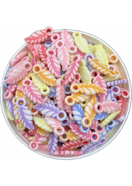 Pastel Kulplu Yaprak Figür Karışık Pastel Renk Boncuk Takı Yapım Boncuğu 25 gr 85 Adet