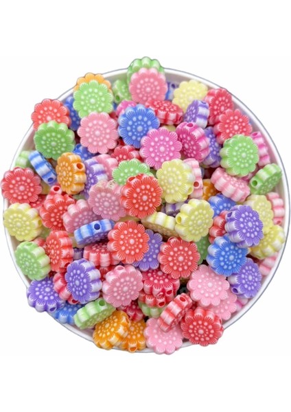 Pastel 10MM Ayçiçeği Figür, Çiçek Şekilli Karışık Pastel Renk Boncuk,takı Yapımı (25GR, ~70 Adet)