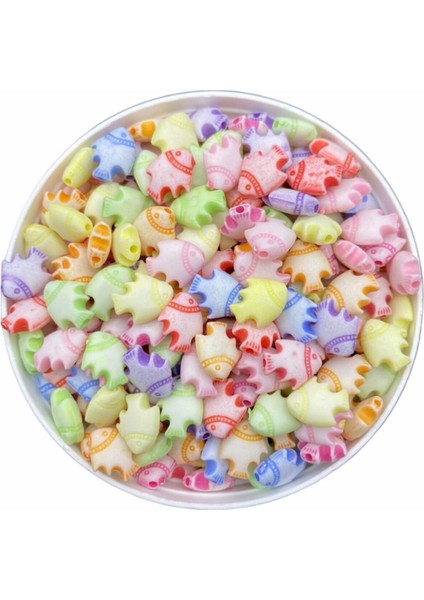 Pastel Küçük Balık Figür,karışık Pastel Renk Boncuk,takı Yapım Boncuğu (25GR, ~100 Adet)