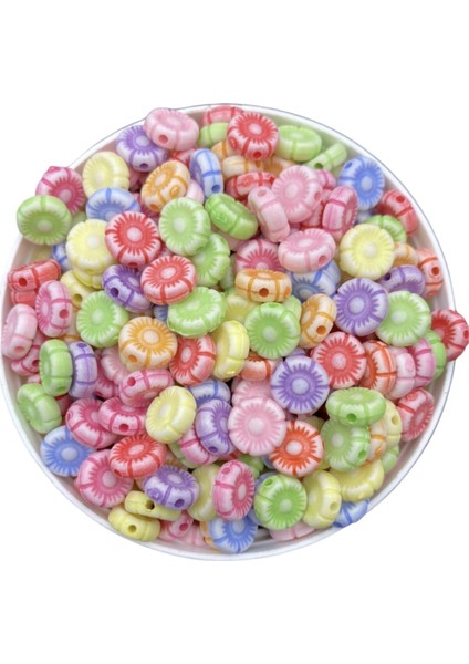Pastel 10MM Çiçek Figür,papatya Şekilli Karışık Renk Boncuk,takı Yapımı (25GR, ~100 Adet)