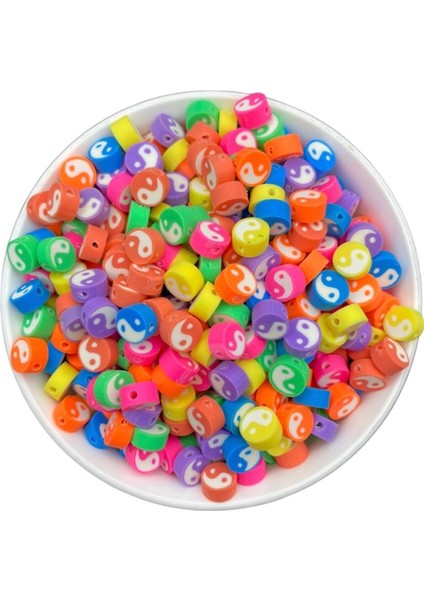 25 Adet 10MM Karışık Renkli Polimer Kil Fimo Yin Yang Figür Boncuk,takı Yapımı