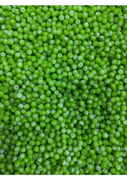 4mm Üzeri Desenli Damarlı Yeşil Cam Boncuk , Cam Takı Yapım Boncuğu (50GR,~450ADET) fiyatları