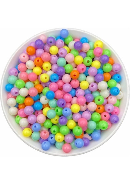 25GR 8mm Pastel Karışık Renkli Yuvarlak Plastik Boncuk , Takı Yapım Boncuğu (25GR,~95ADET)