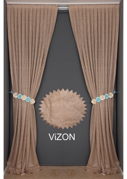 ÇİZGİLİ VİZON RENK TEK KANAT Hazır dikilmiş Pileli Fon Perde 75*260 cm