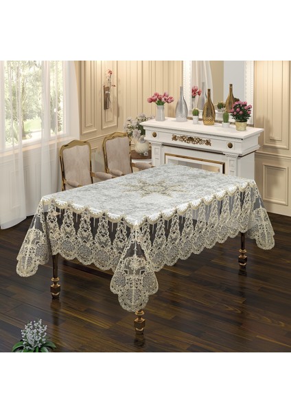 Zelal Kadife Kumaş Fransız Güpürlü Lüks Masa Örtüsü
