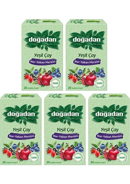 Yeşil Çay Nar Yaban Mersini 20 Süzen Poşet Çay 5'li