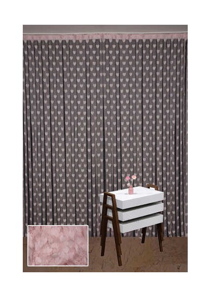 Kalpli Model Pudra Renk İp Perde Hazır İp Perde 300 x 270 cm.