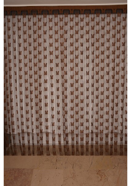 Kelebek Model Acı Kahve Renk İp Perde Hazır Düğmeleri Dikilmiş İp Perde 300 x 280 cm.