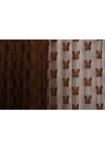 Kelebek Model Acı Kahve Renk İp Perde Hazır Düğmeleri Dikilmiş İp Perde 300 x 280 cm.