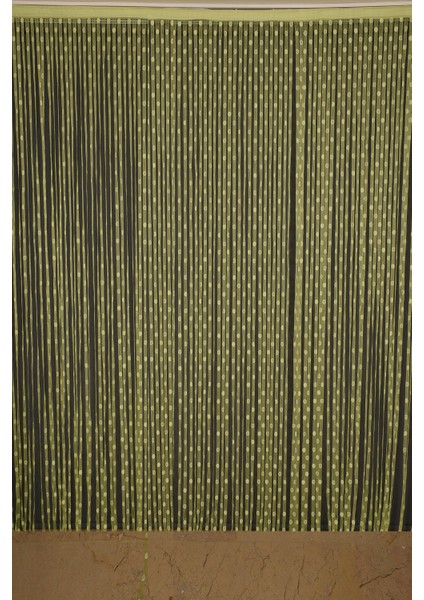 Küçük Puanlı Model Yeşil Renk İp Perde Hazır Düğmeleri Dikilmiş İp Perde 300 x 270 cm.
