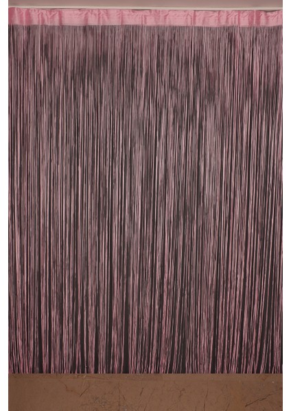 İp Model Pembe Renk İp Perde 300 x 280 cm. - 2 mm Şeritler Halinde Dokunmuş Düğmeli İp Perde