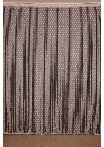 Küçük Puanlı Model Pudra Renk İp Perde Hazır Düğmeleri Dikilmiş İp Perde 300 x 280 cm.