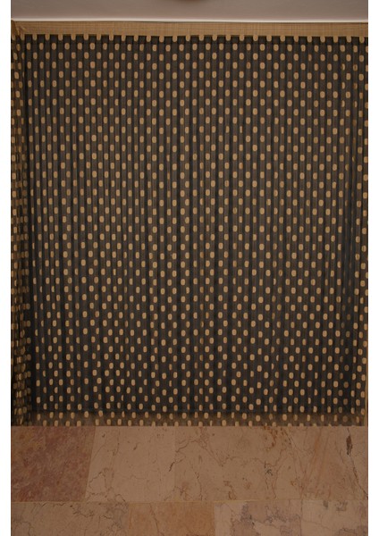 Puanlı Çift Renk Gold İp Perde Hazır Düğmeleri Dikilmiş İp Perde 300 x 270 cm.