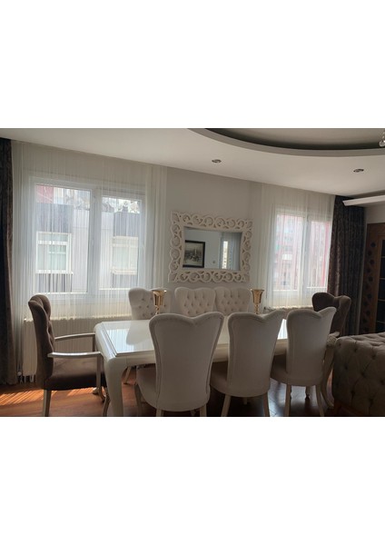 İp Model Kırık Beyaz Renk İp Perde 300 x 270 cm. - 2 mm Şeritler Halinde Dokunmuş Düğmeli İp Perde