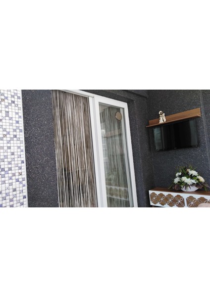 İp Model Kırık Beyaz Renk İp Perde 300 x 270 cm. - 2 mm Şeritler Halinde Dokunmuş Düğmeli İp Perde modelleri