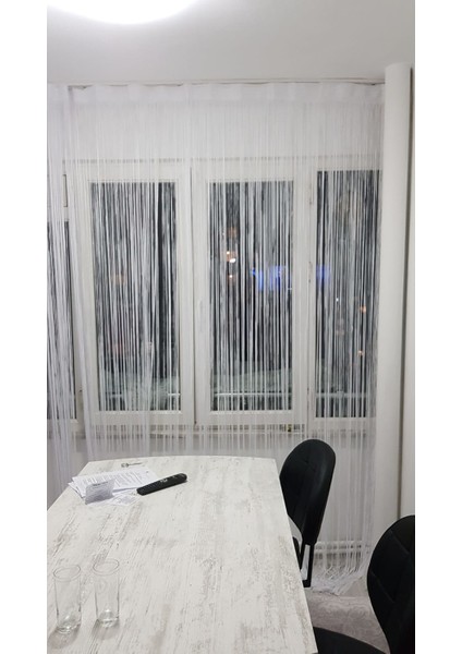 İp Model Kırık Beyaz Renk İp Perde 300 x 270 cm. - 2 mm Şeritler Halinde Dokunmuş Düğmeli İp Perde indirimleri