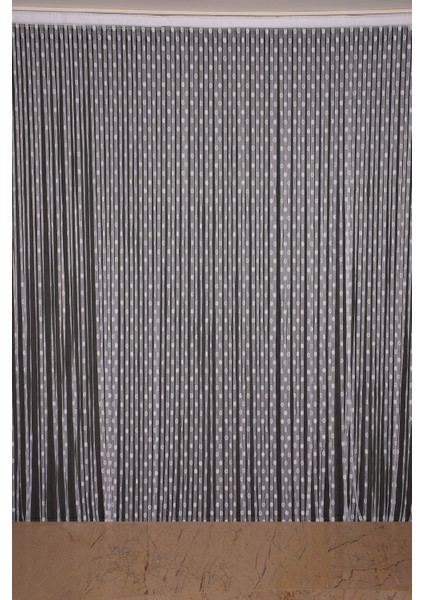 Küçük Puanlı Model Beyaz Renk İp Perde Hazır Düğmeleri Dikilmiş İp Perde 300 x 270 cm.