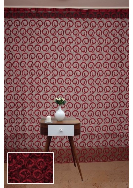 Vakko Model Bordo Renk İp Perde Hazır Düğmeleri Dikilmiş İp Perde 300 x 270 cm.